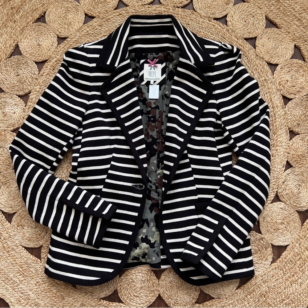 Dept Brand Knit Striped Blazer black and cream